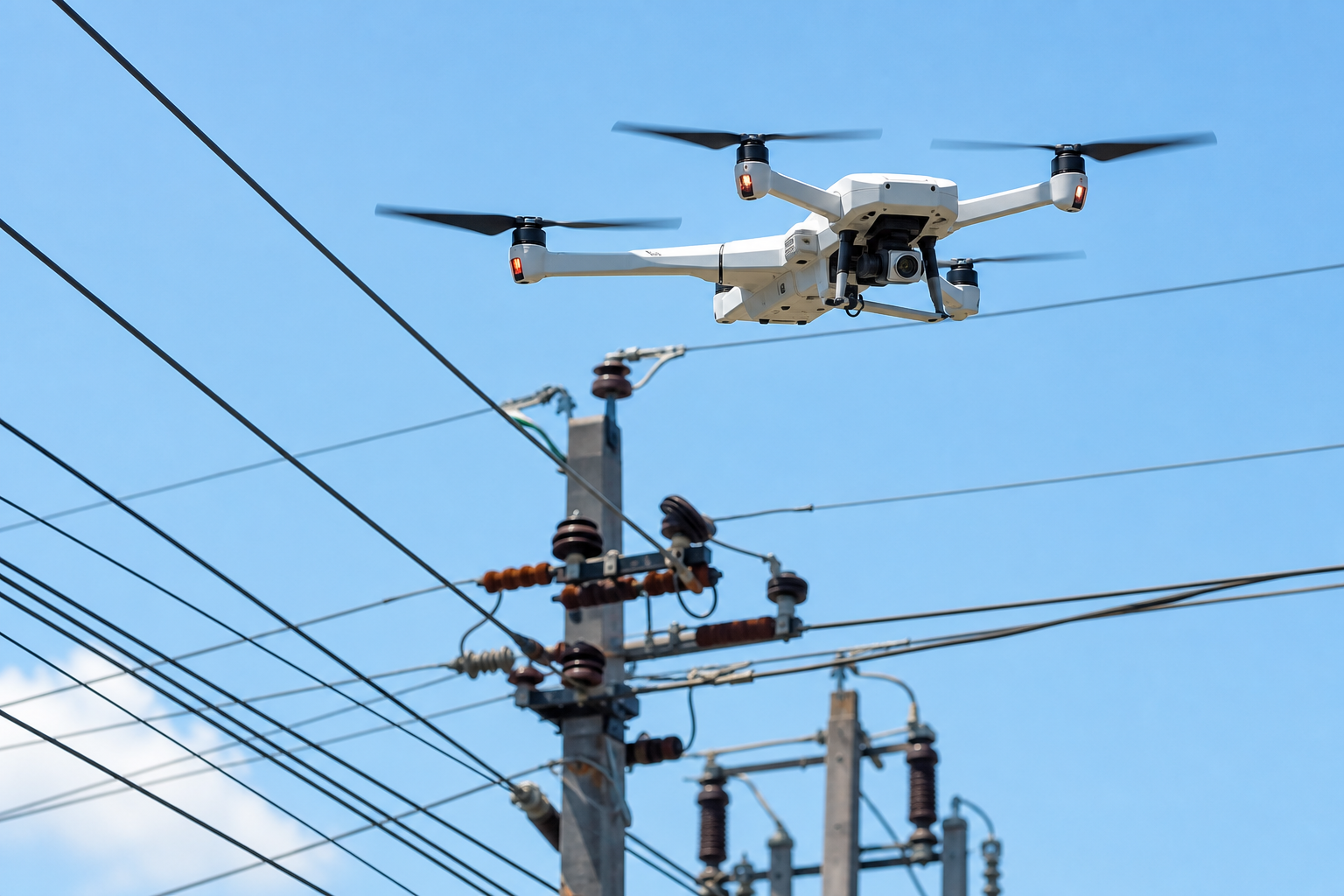 Drone inspecting power lines